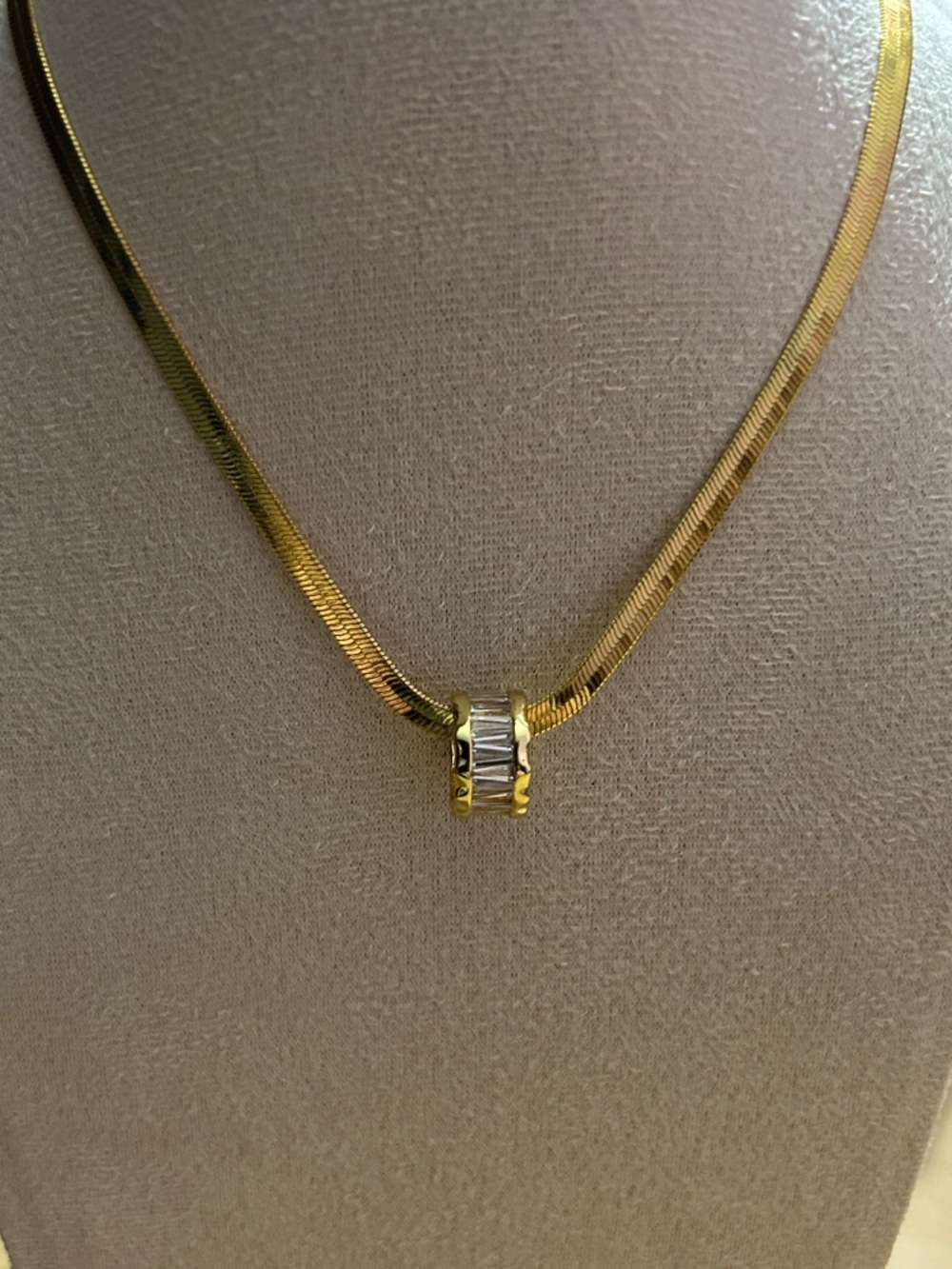 14k Gold Plated Cubic Zirconia Baguette Roller Pendant Necklace NEW